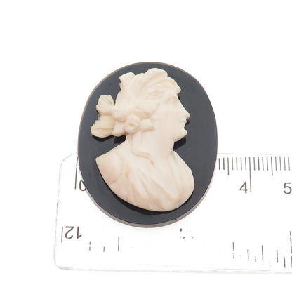 Antique Art Deco Real MOP & Black Onyx Carved Lady Cameo