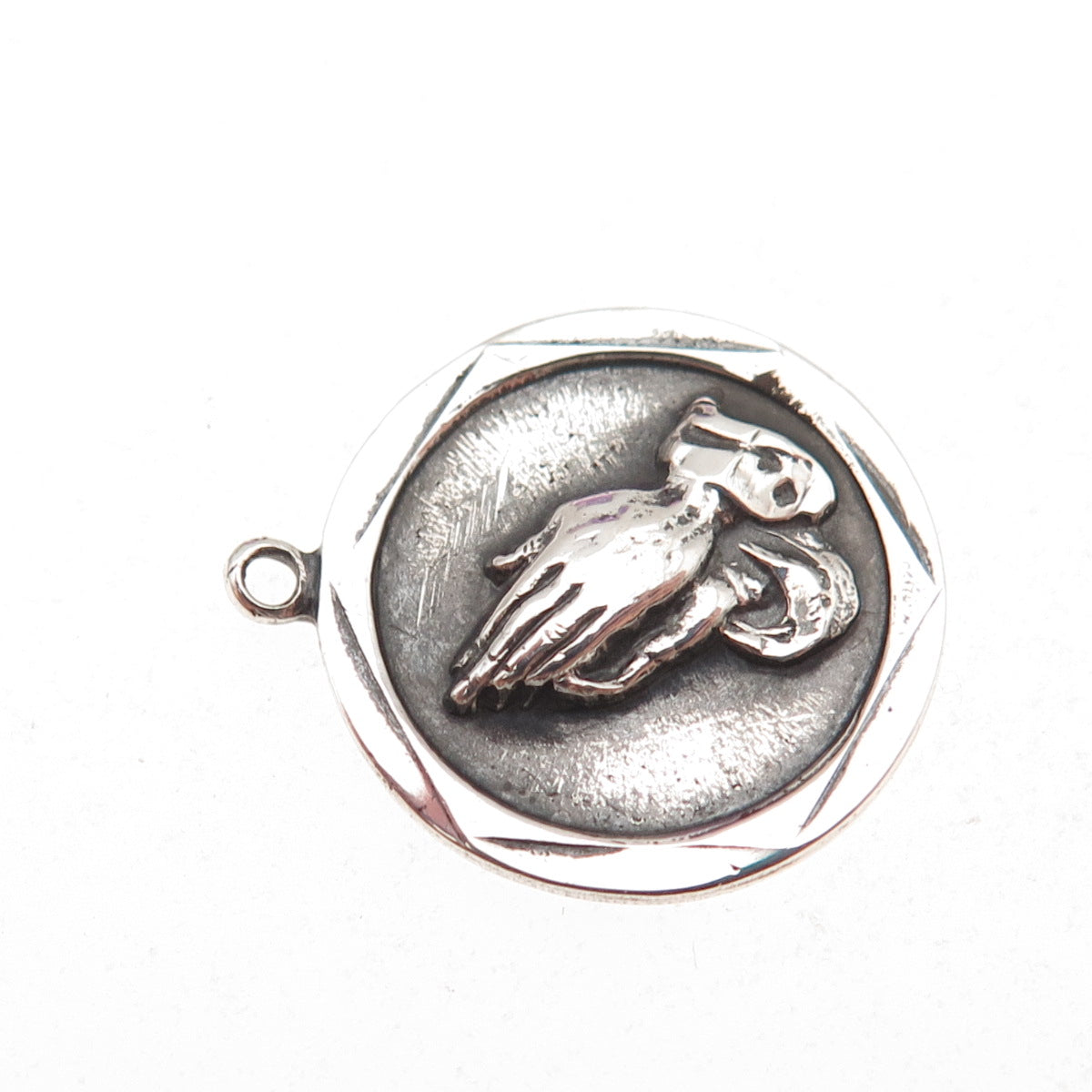 Chapel 925 Sterling Silver Vintage Prayer Hands Religious Oxidized Charm Pendant