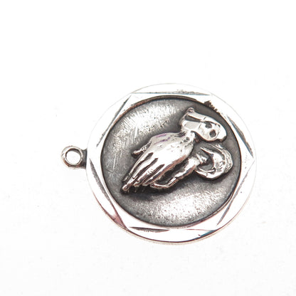 Chapel 925 Sterling Silver Vintage Prayer Hands Religious Oxidized Charm Pendant