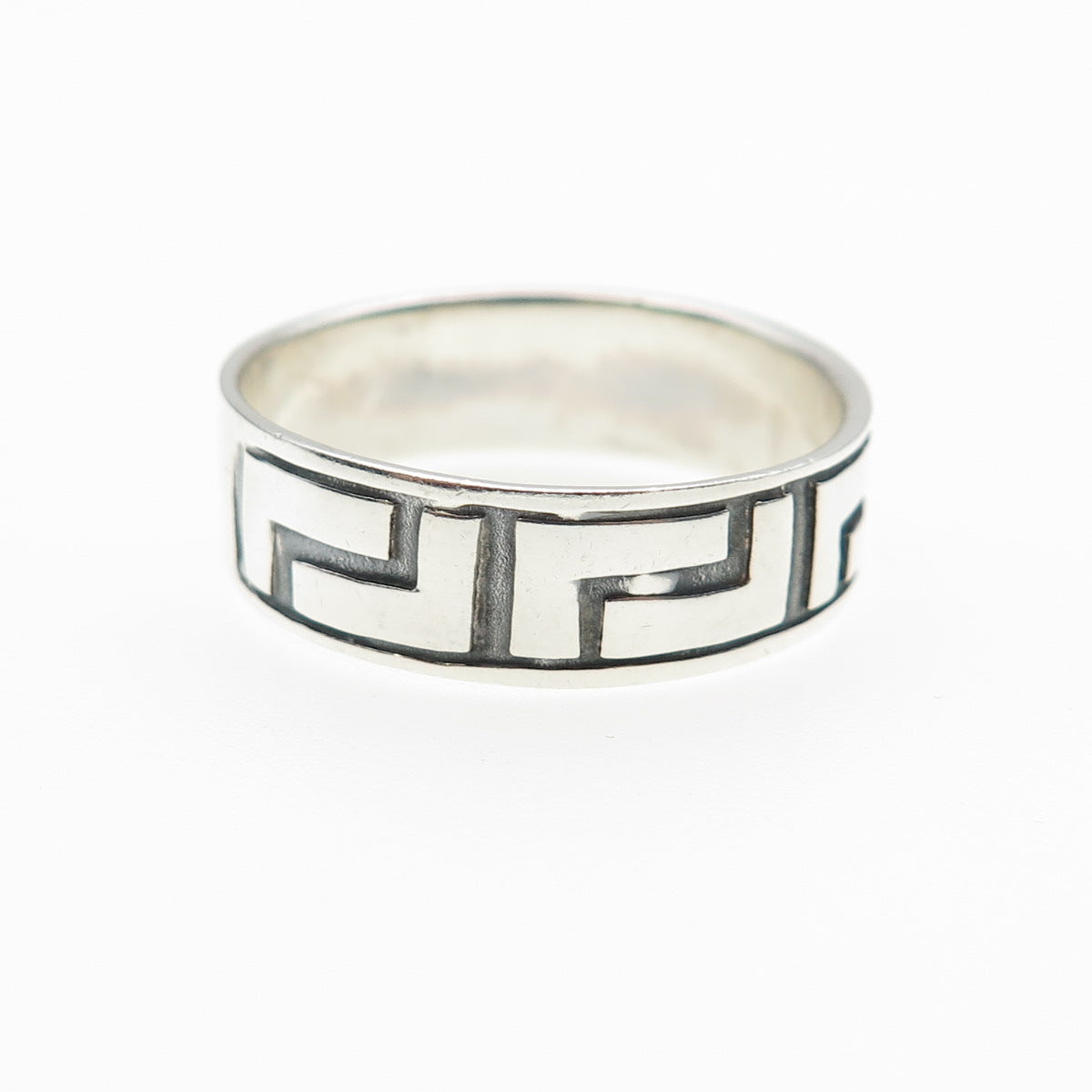 925 Sterling Silver Vintage Greek Maze Oxidized Band Ring Size 12.75