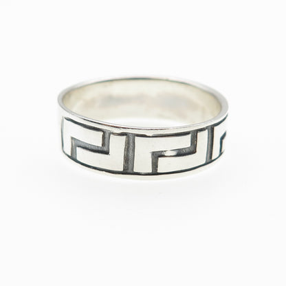 925 Sterling Silver Vintage Greek Maze Oxidized Band Ring Size 12.75