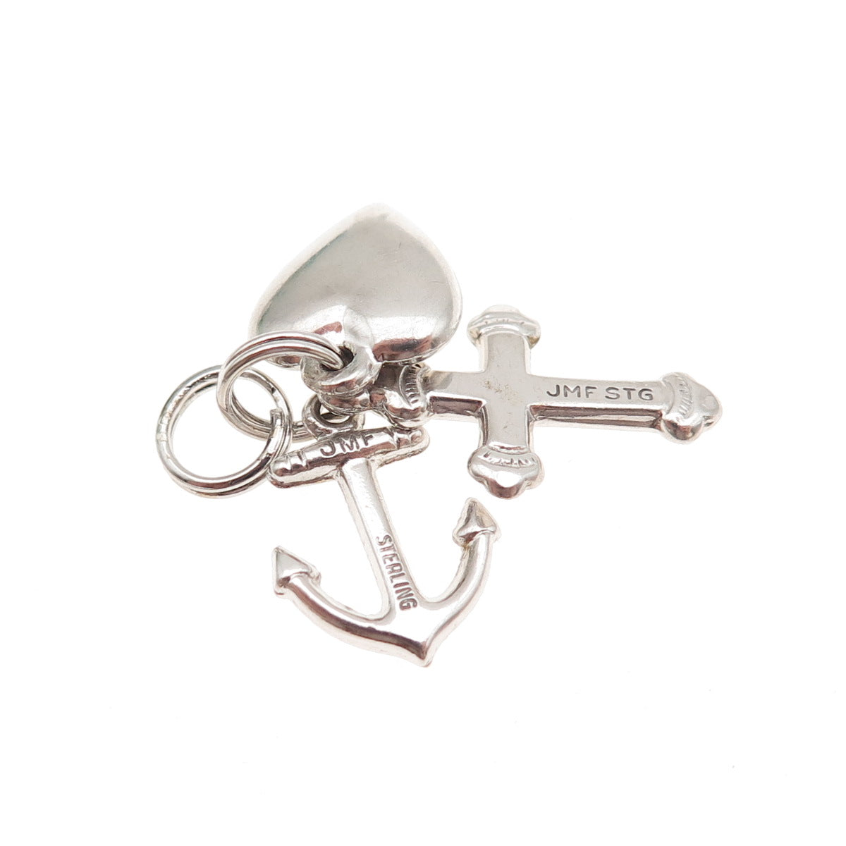 J.M. FISHER 925 Sterling Silver Vintage Heart Cross Anchor Mini Charm Pendant