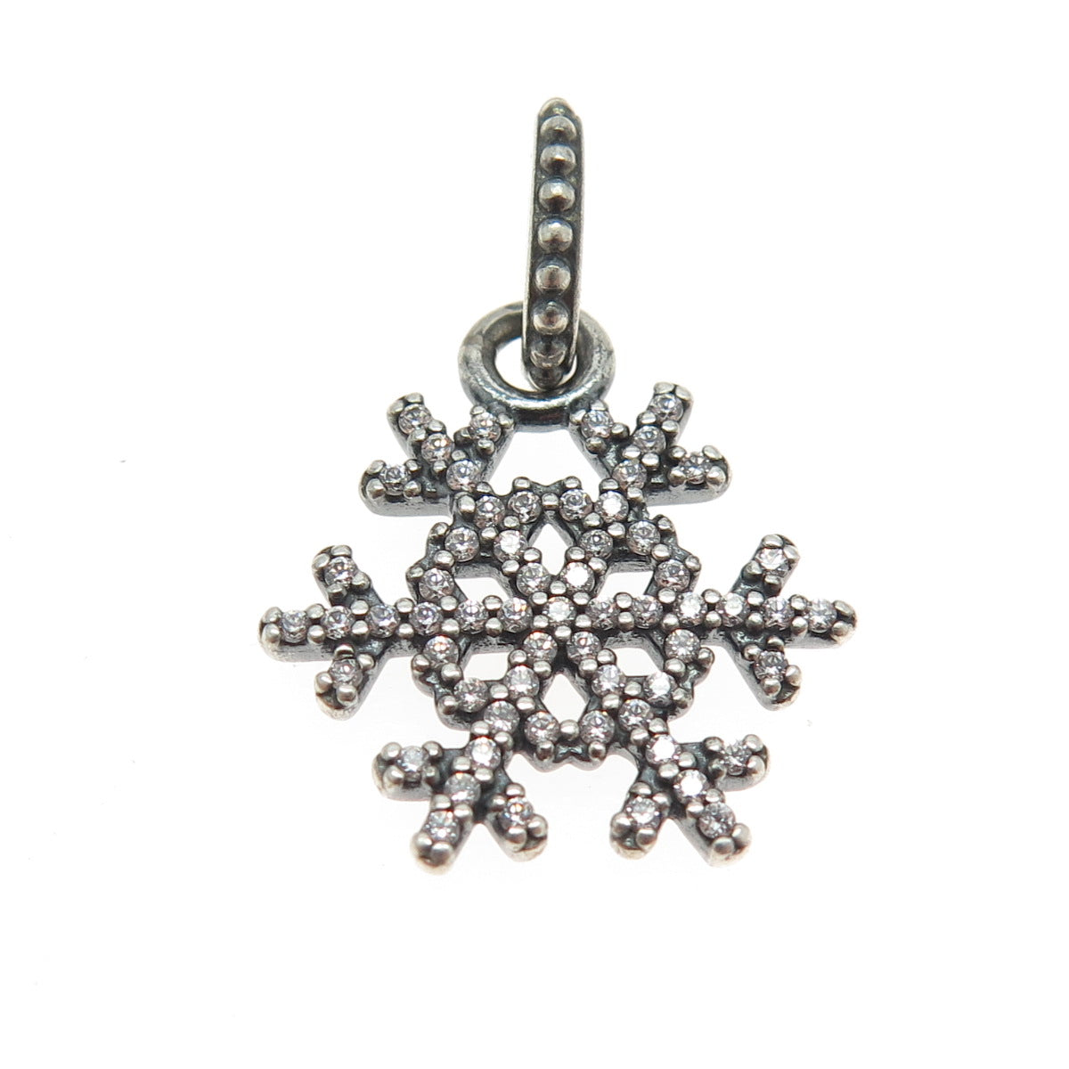 PANDORA 925 Sterling Silver Round-Cut C Z Snowflake Charm Pendant