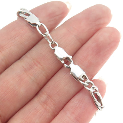 925 Sterling Silver Vintage Italy Figaro Link Bracelet 7"