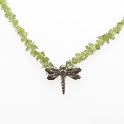 925 Sterling Silver Vintage IS Artisan Real Peridot Dragonfly Chain Necklace 16"