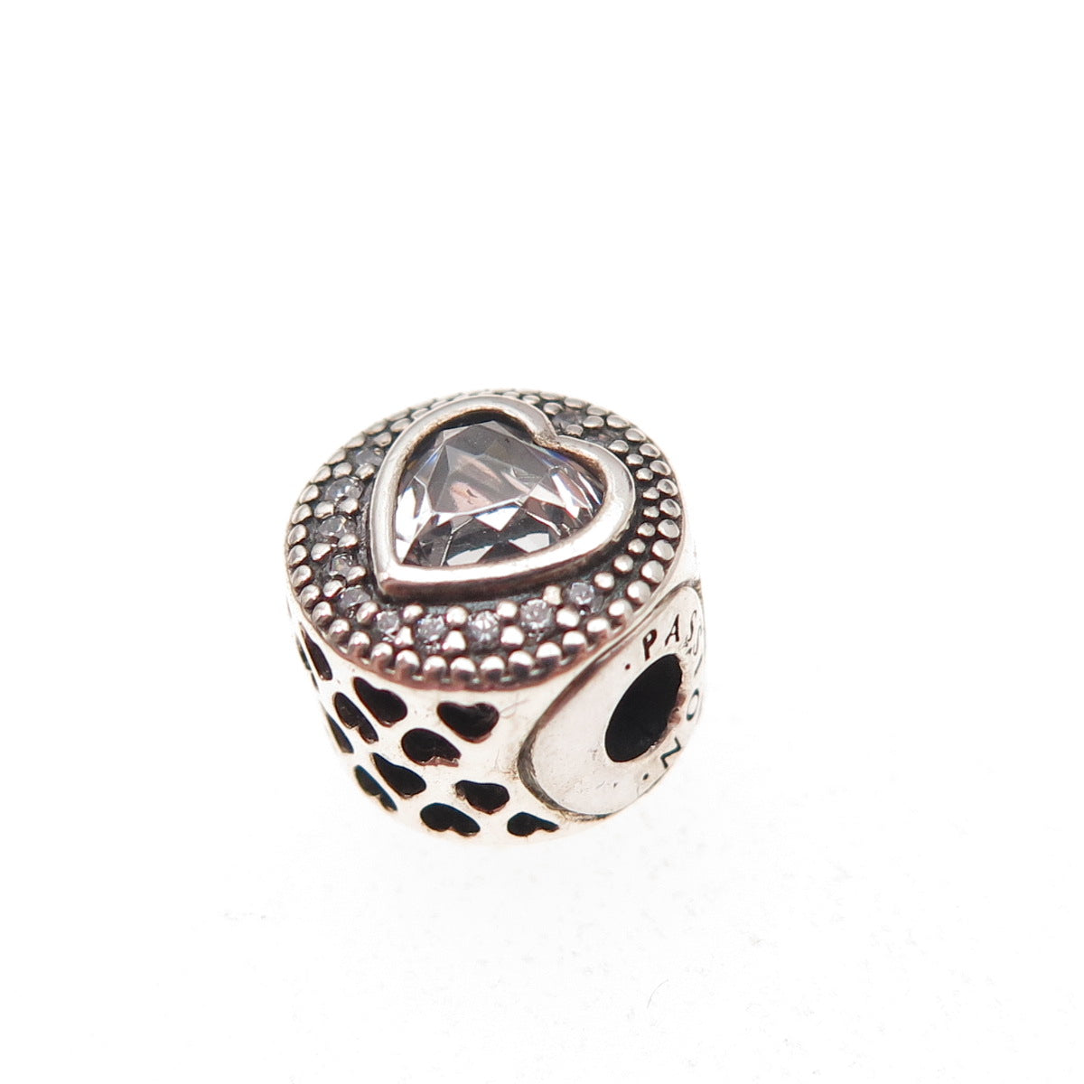 Pandora 925 Sterling Silver C Z Essence Passion Heart Slide Bead Charm