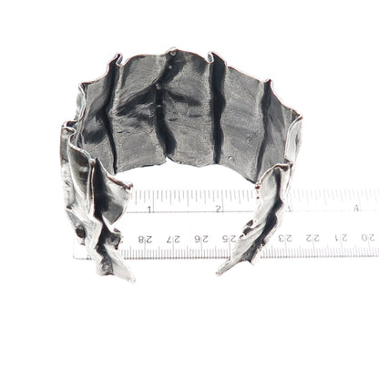 925 Sterling Vintage Modernist Heavy 119.1g Oxidized Adjustable Bracelet 7.25"