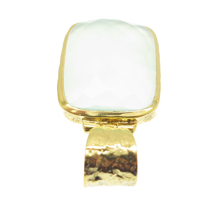 925 Sterling Silver Gold Plated Vintage Chalcedony Gem Hammered Finish Pendant