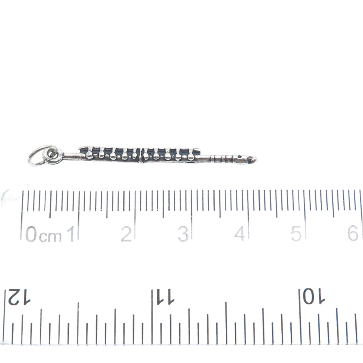 925 Sterling Silver Vintage Flute Music Instrument Oxidized Charm Pendant
