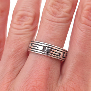 925 Sterling Silver Vintage Greek Maze Oxidized Band Ring Size 8.25
