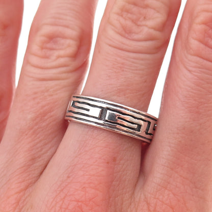 925 Sterling Silver Vintage Greek Maze Oxidized Band Ring Size 8.25