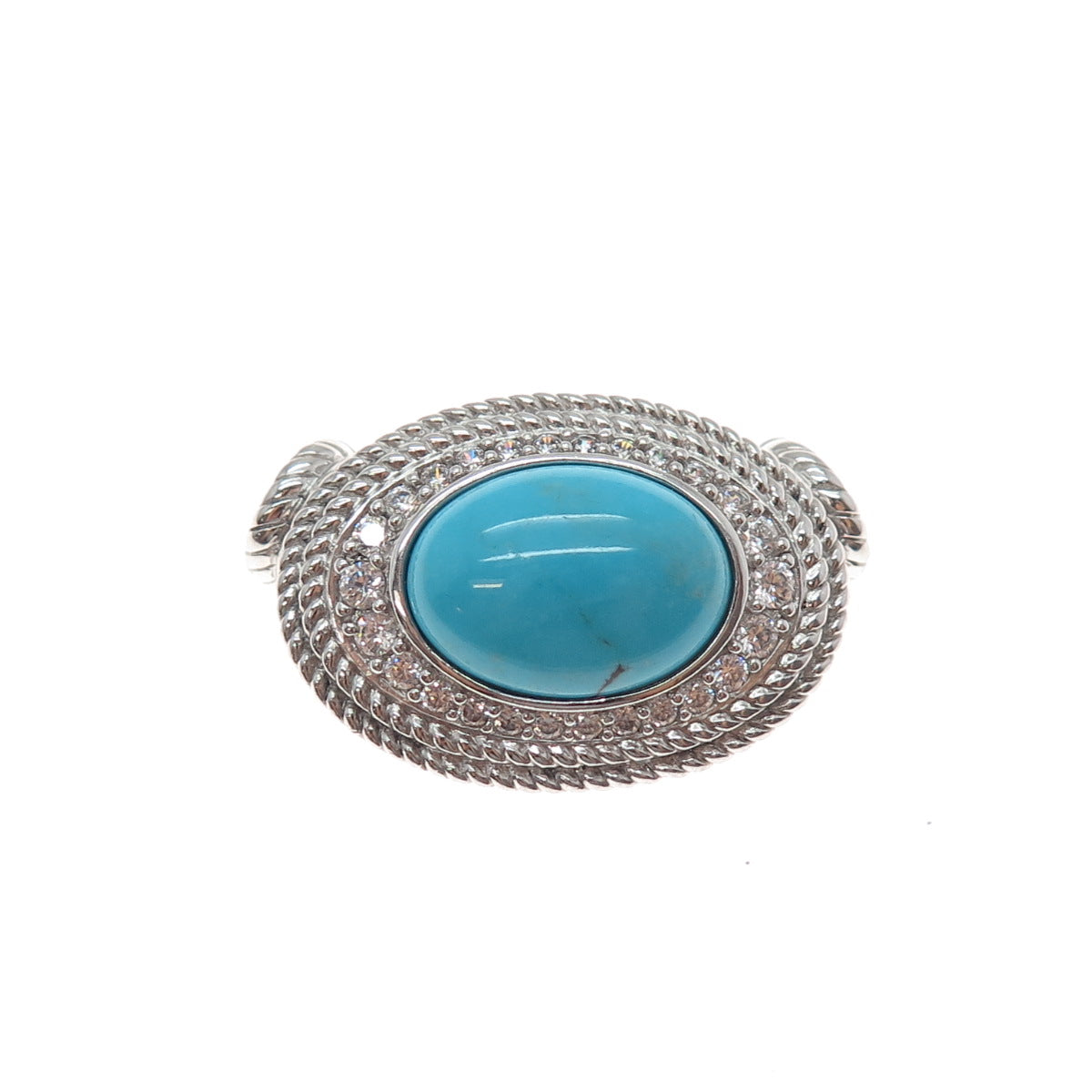 JUDITH RIPKA 925 Sterling Silver Real Tyrone Turquoise & C Z Slide Pendant