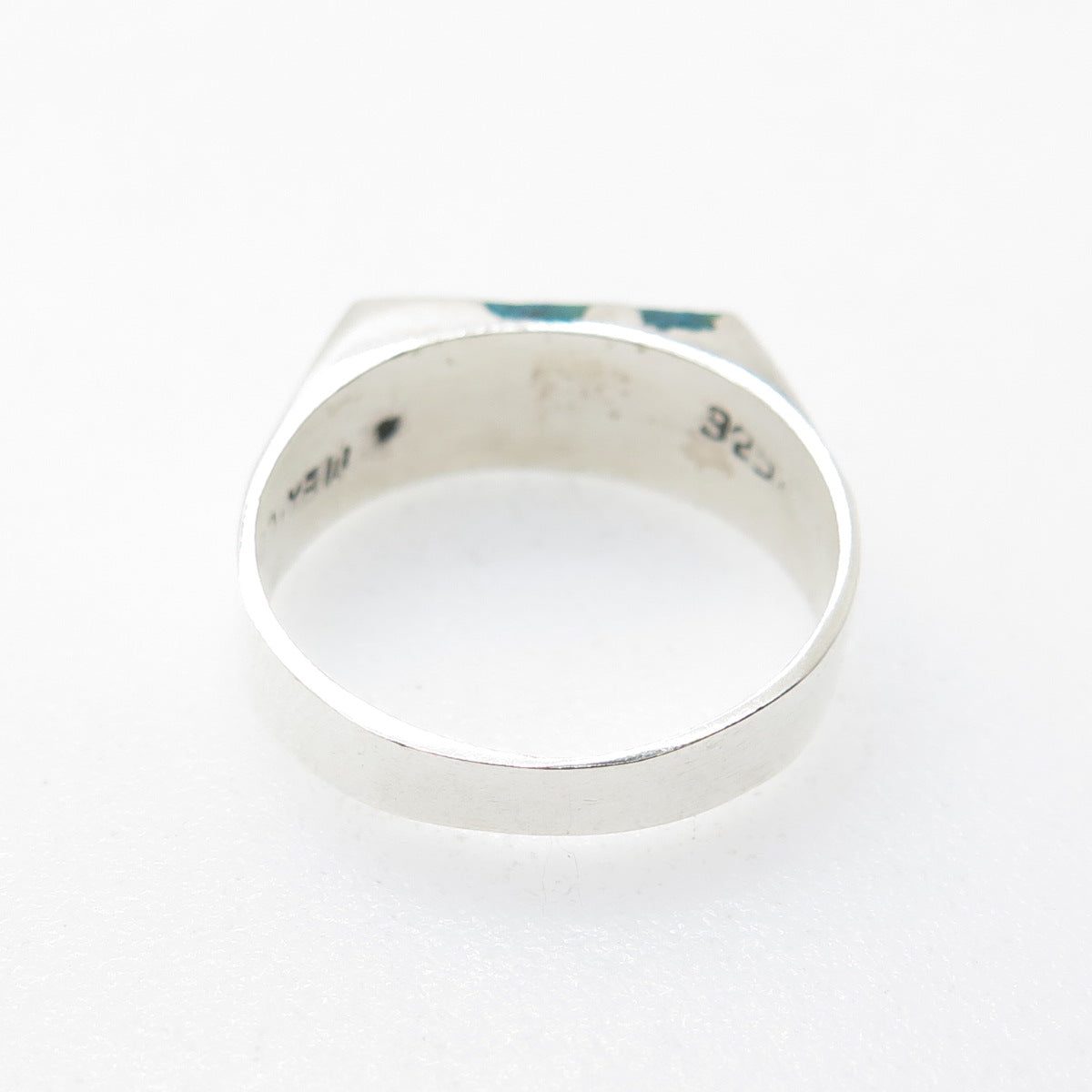 925 Sterling Silver Vintage Mexico Real Turquoise Inlay Ring Size 6.75