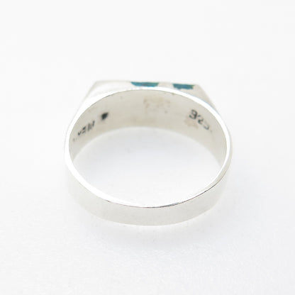 925 Sterling Silver Vintage Mexico Real Turquoise Inlay Ring Size 6.75
