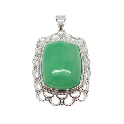 925 Sterling Silver Real Jade Gemstone Ornate Frame Pendant