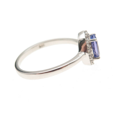 D'Joy 925 Sterling Silver Real Tanzanite & White Topaz Ring Size 8
