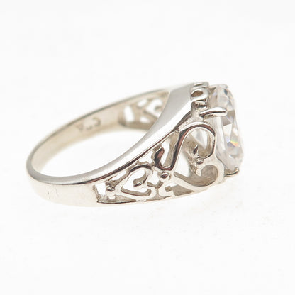 Chateau D’Argent 925 Sterling Silver Vintage Oval-Cut C Z Heart Ring Size 6