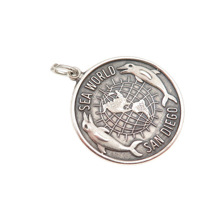 Beau 925 Sterling Silver Vintage Sea World San Diego Oxidized Charm Pendant