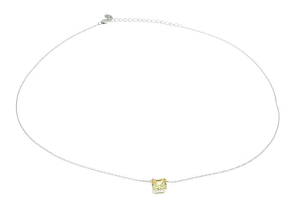 925 Sterling Silver Cushion-Cut Shaped Lemon C Z Rolo Chain Necklace 18"