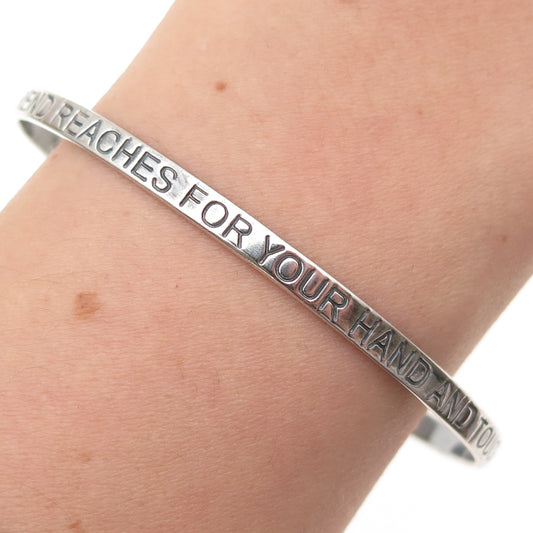 925 Sterling Silver Vintage True Friend Oxidized Adjustable Cuff Bracelet 7"