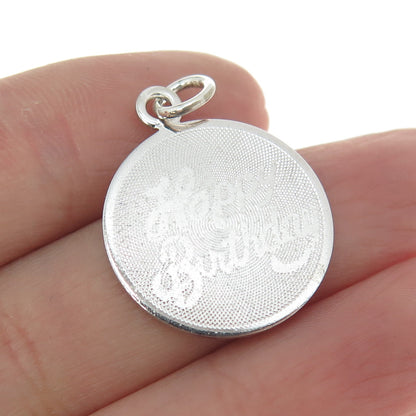 WELLS 925 Sterling Silver Vintage "Happy Birthday" Round Tag Charm Pendant