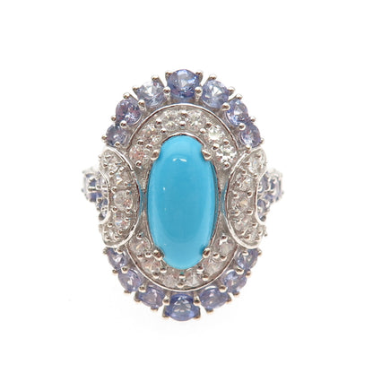 Chuck Clemency 925 Sterling Real Turquoise Tanzanite White Topaz Ring Size 8.25