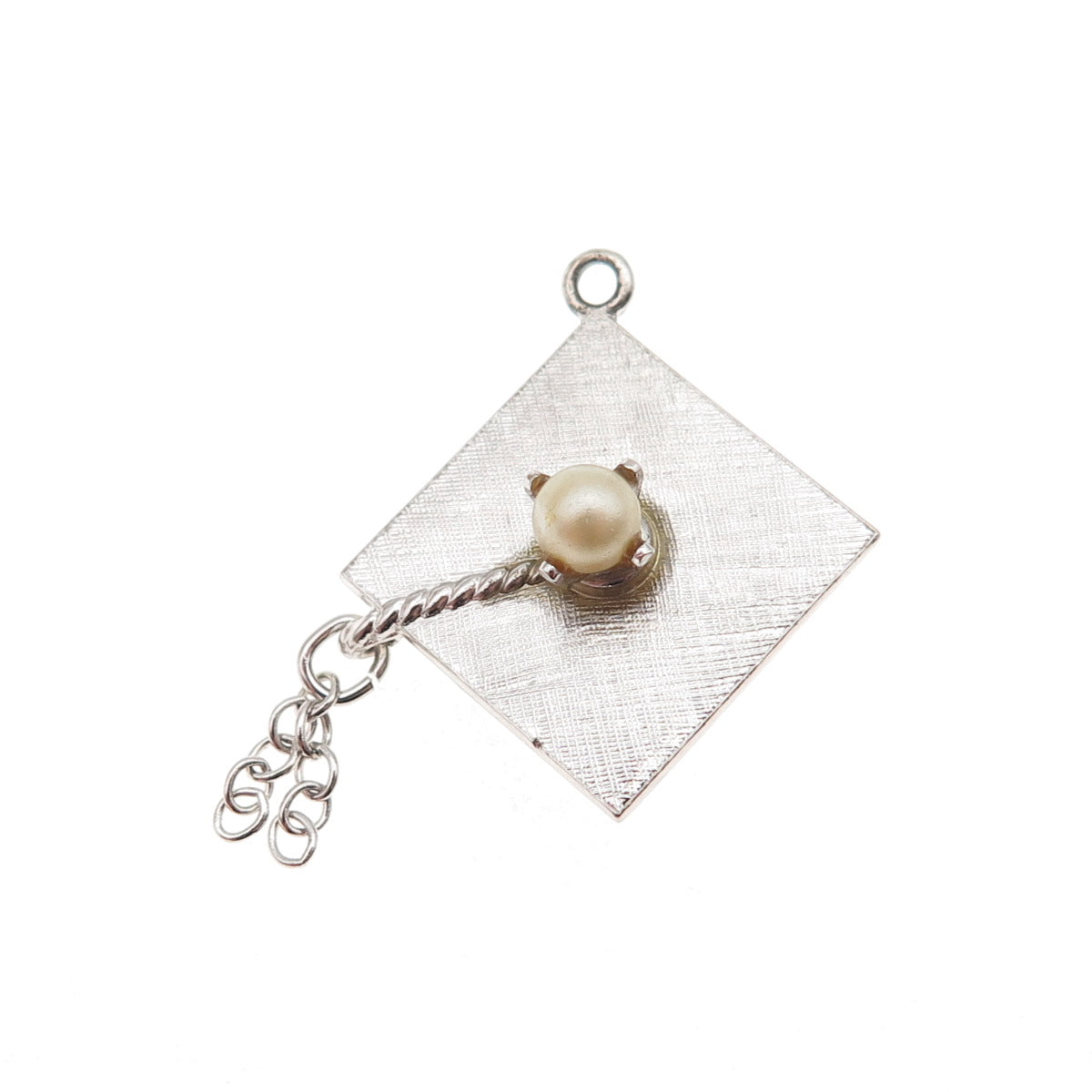 Wells 925 Sterling Silver Vintage Faux Pearl Graduation Hat 3D Mini Pendant