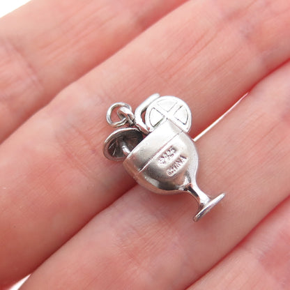 925 Sterling Silver Vintage Enamel Red Rhinestone Cocktail Minimalist Pendant