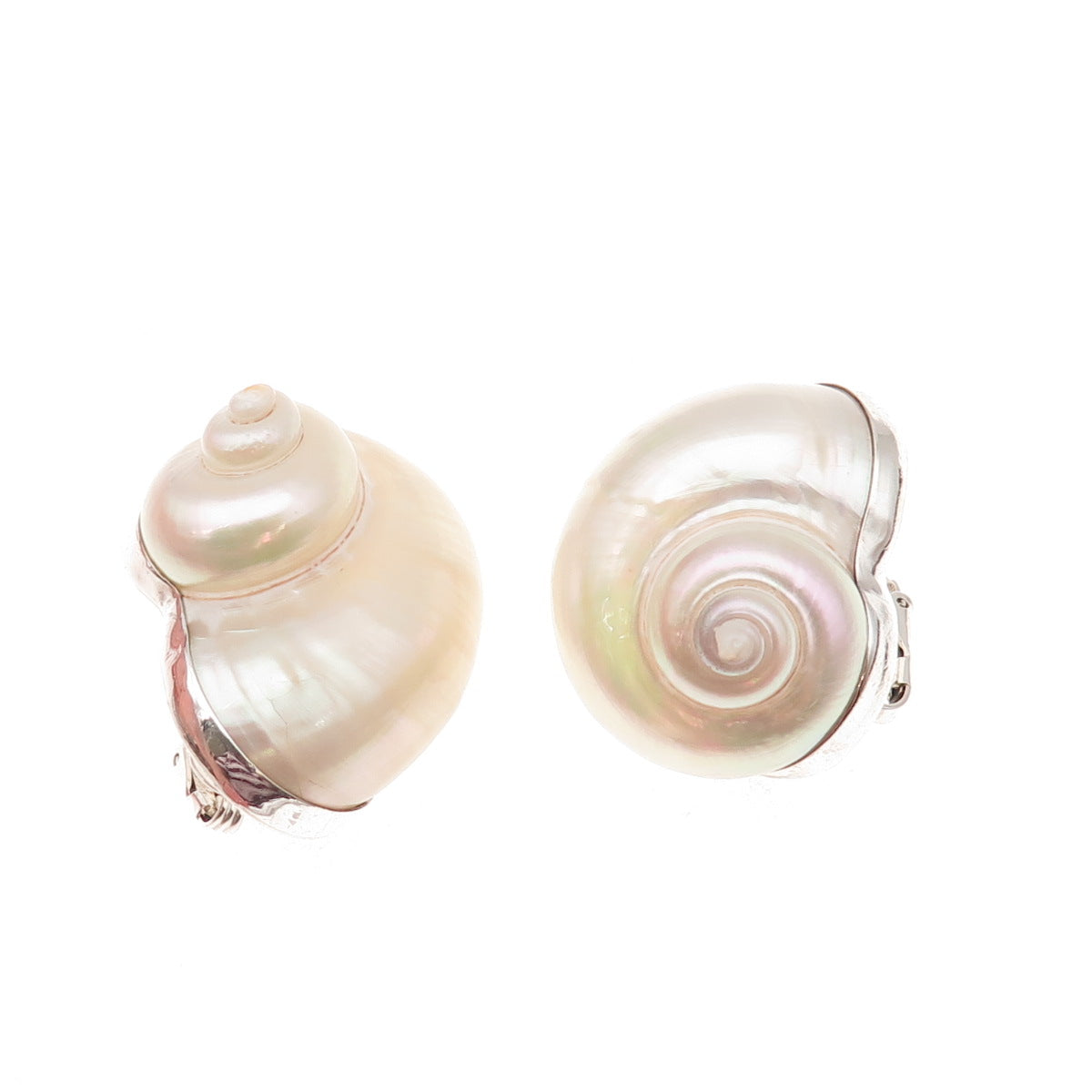 Betsy Fuller 925 Sterling Silver Vintage 1986 Real Seashell Clip On Earrings