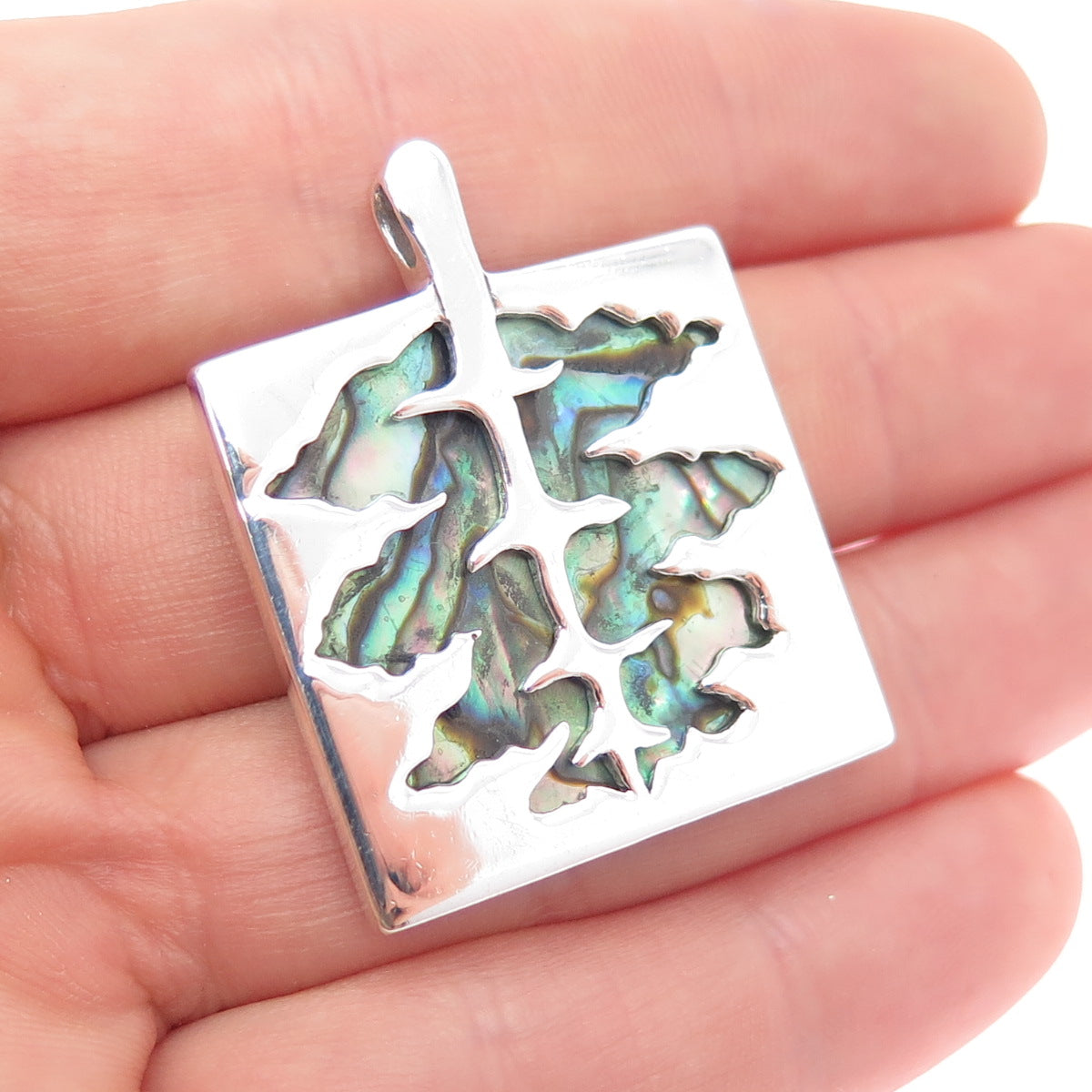 Oak Park Jewelers 925 Sterling Silver Vintage Real Abalone Shell Tree Pendant