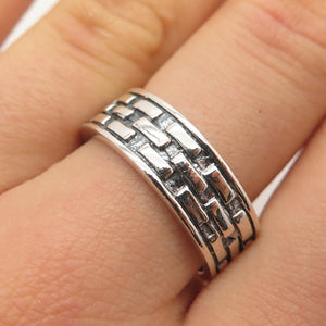 925 Sterling Silver Vintage Brick Band Ring Size 9