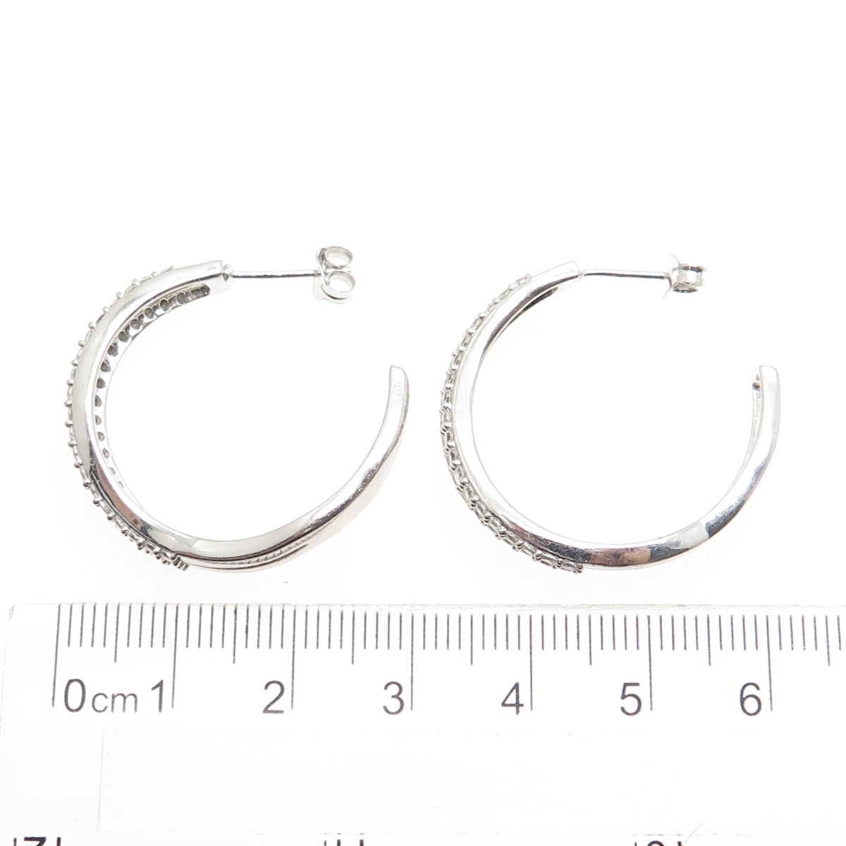 925 Sterling Silver Round-Cut C Z Wavy Hoop Earrings