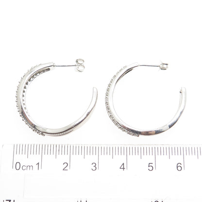 925 Sterling Silver Round-Cut C Z Wavy Hoop Earrings