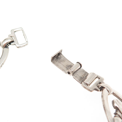 925 Sterling Silver Antique Art Deco Floral Oxidized Bracelet 7.25"