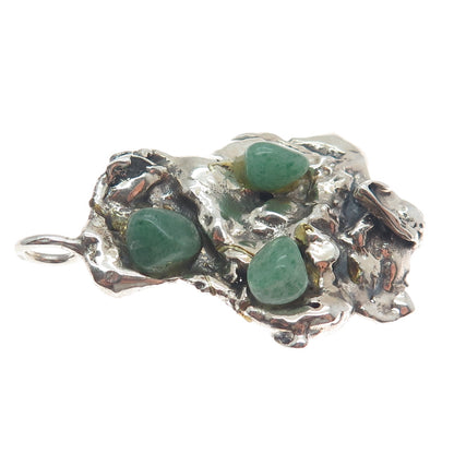 925 Sterling Silver Vintage Real Aventurine Modernist Brutalist Oxidized Pendant