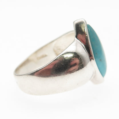 Shube 925 Sterling Silver Vintage Real Turquoise Modernist Ring Size 9