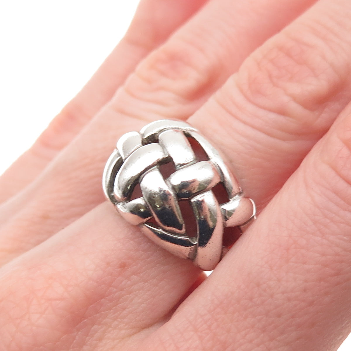 Chapal Zenray 925 Sterling Silver Vintage Woven Dome Oxidized Ring Size 7.5