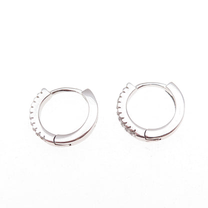 925 Sterling Silver Round-Cut C Z Hoop Earrings