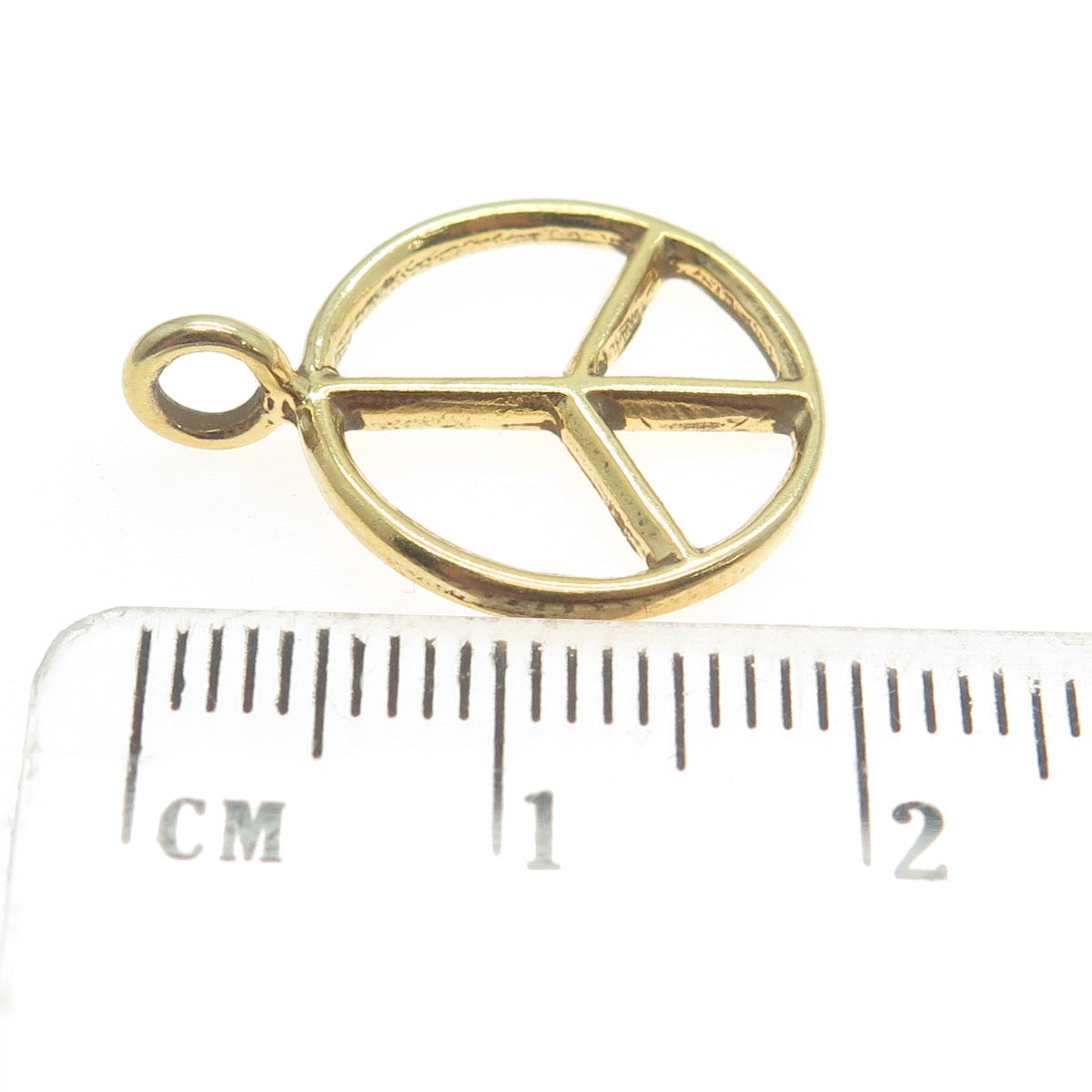 925 Sterling Silver Gold Plated Peace Symbol Round Charm Pendant