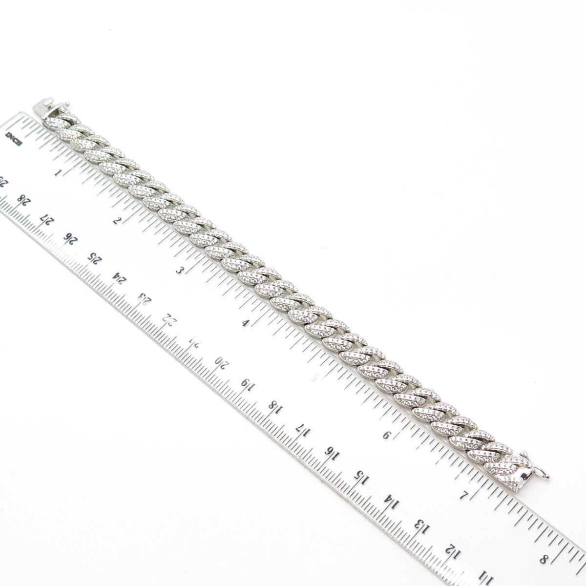925 Sterling Silver White C Z Curb Link Bracelet 7"