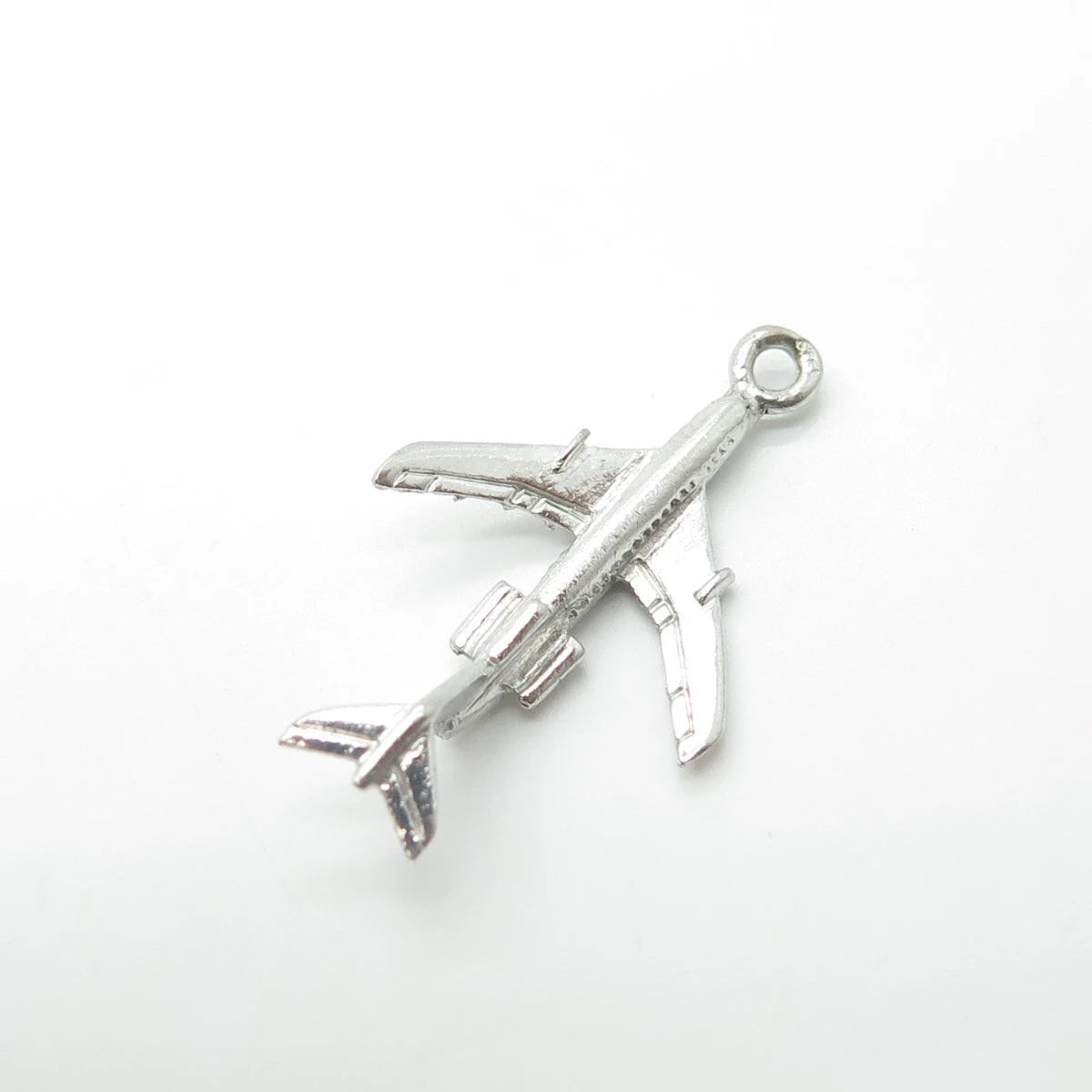 925 Sterling Silver Vintage Airplane 3D Charm Pendant