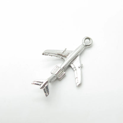 925 Sterling Silver Vintage Airplane 3D Charm Pendant
