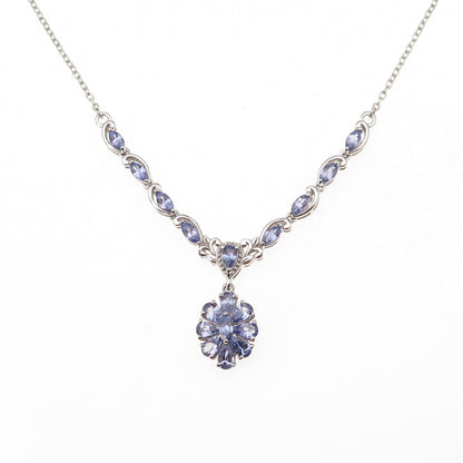 D'Joy 925 Sterling Silver Real Tanzanite Floral Cable Chain Necklace 18-20"