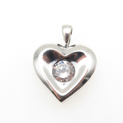 HAN 925 Sterling Silver Vintage Round-Cut C Z Heart Oxidized Mini Charm Pendant