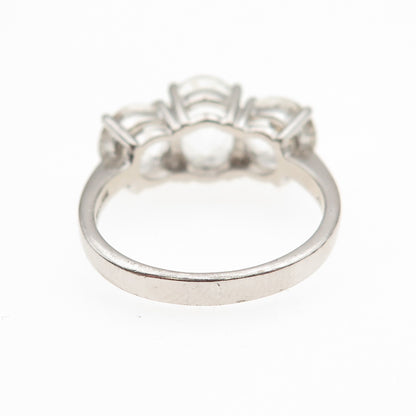 925 Sterling Silver Real Oval & Round-Cut White Topaz Engagement Ring Size 7