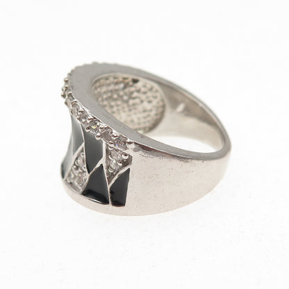 925 Sterling Silver Enamel Round-Cut C Z Modernist Ring Size 7