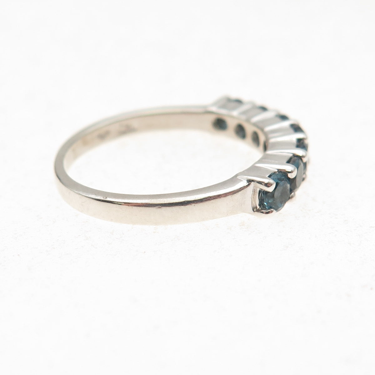 925 Sterling Silver Vintage Real Round-Cut London Blue Topaz Ring Size 7