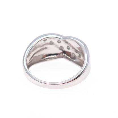 J. STELLA 925 Sterling Silver Real Round-Cut Diamond Crisscross Ring Size 7