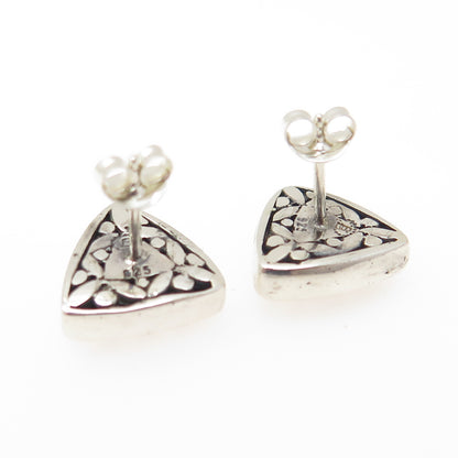 BECKER 925 Sterling Silver Vintage Floral Ethnic Triangle Stud Earrings