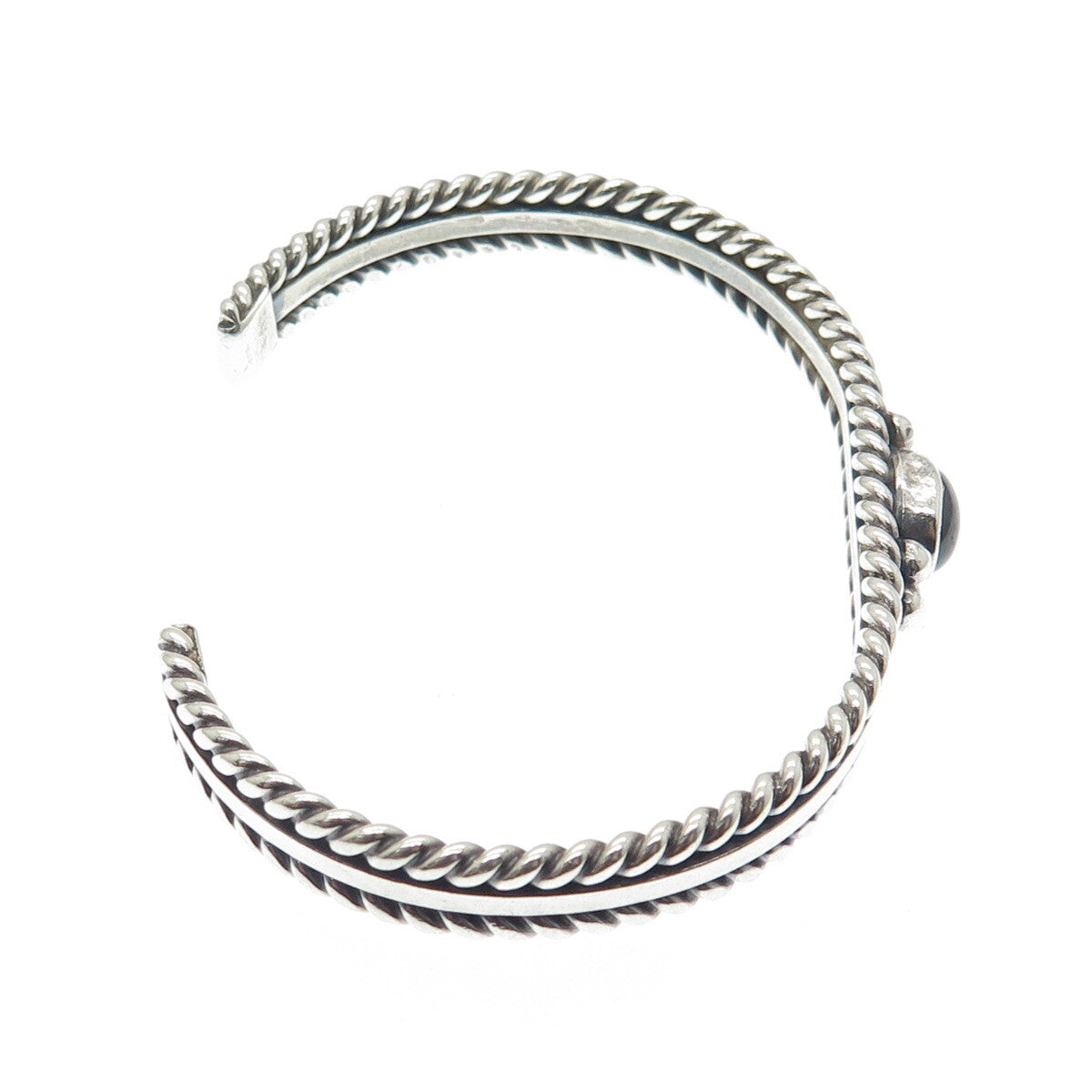 925 Sterling Silver Vintage Real Tourmaline Gemstone Twisted Cuff Bracelet 6.25"